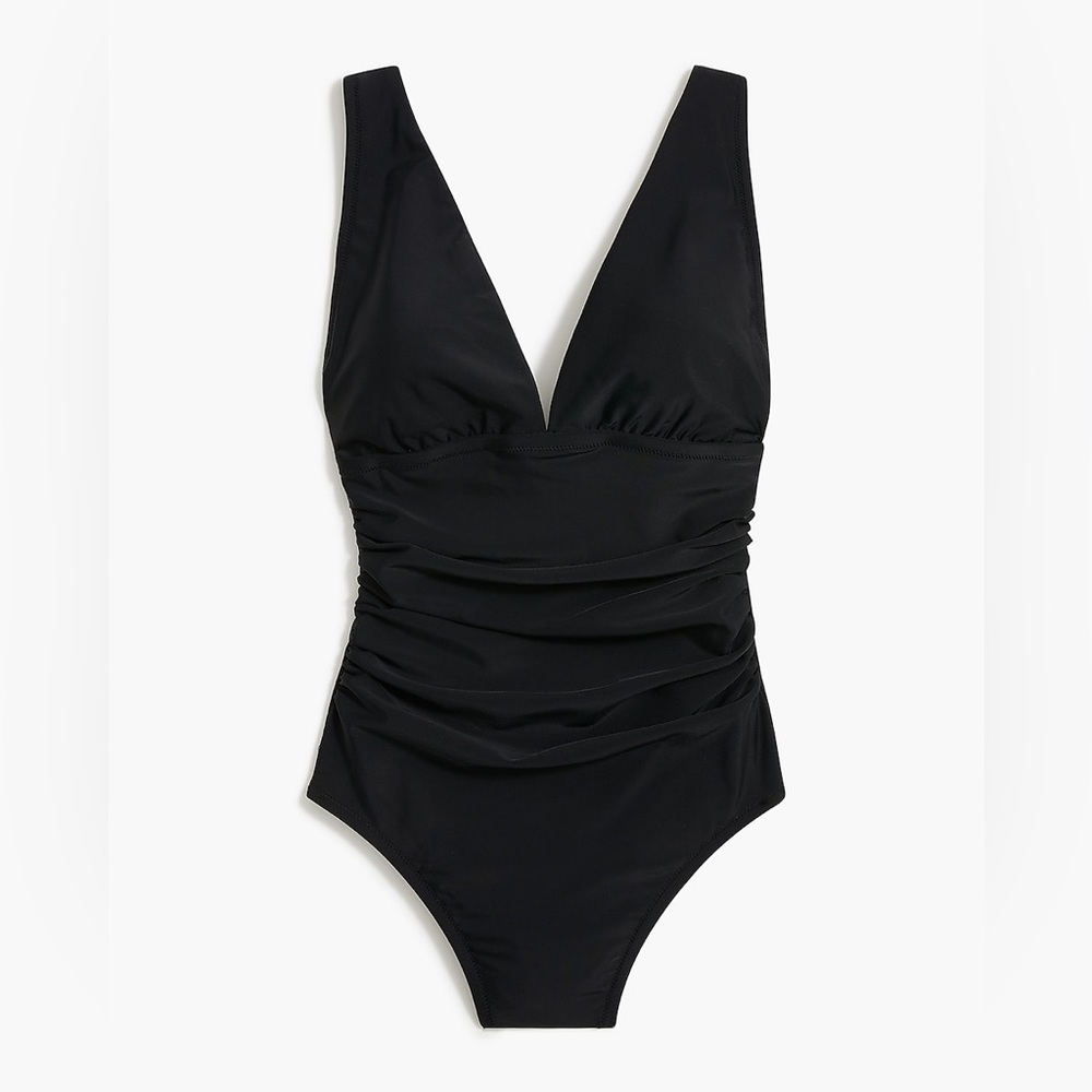 NWT J. Crew Factory V-Neck Ruched One-Piece - Black - Medium